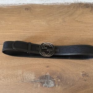 Authentic Gucci Black Belt with Silver GG Buckle